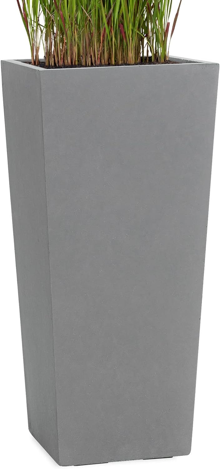 Pflanzwerk® Pflanzkübel Bodenvase Fiberglas Conic GRAU 80x40x40cm *Frostbeständige Blumenkübel* *Deu