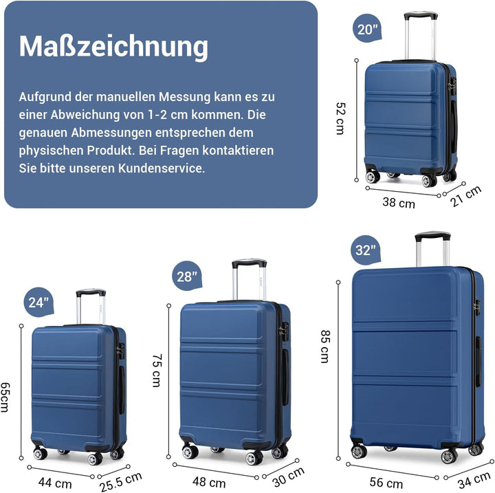KONO Koffer Trolley Reisekoffer L (65cm) Dunkelblau, L (65cm) Dunkelblau