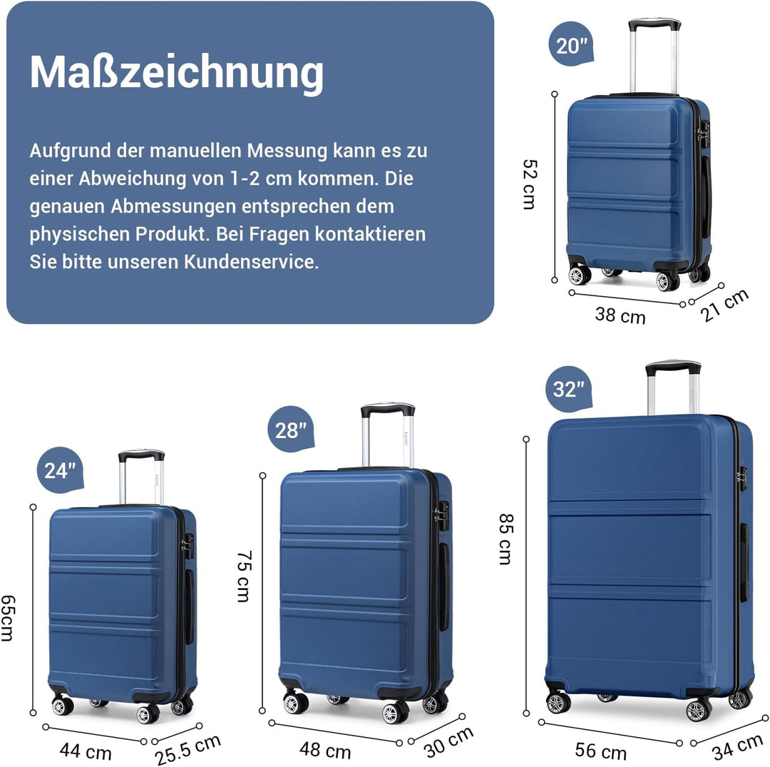 KONO Koffer Trolley Reisekoffer aus ABS+PC – Leichter Hartschalenkoffer mit 4 Zwillingsrollen und TS