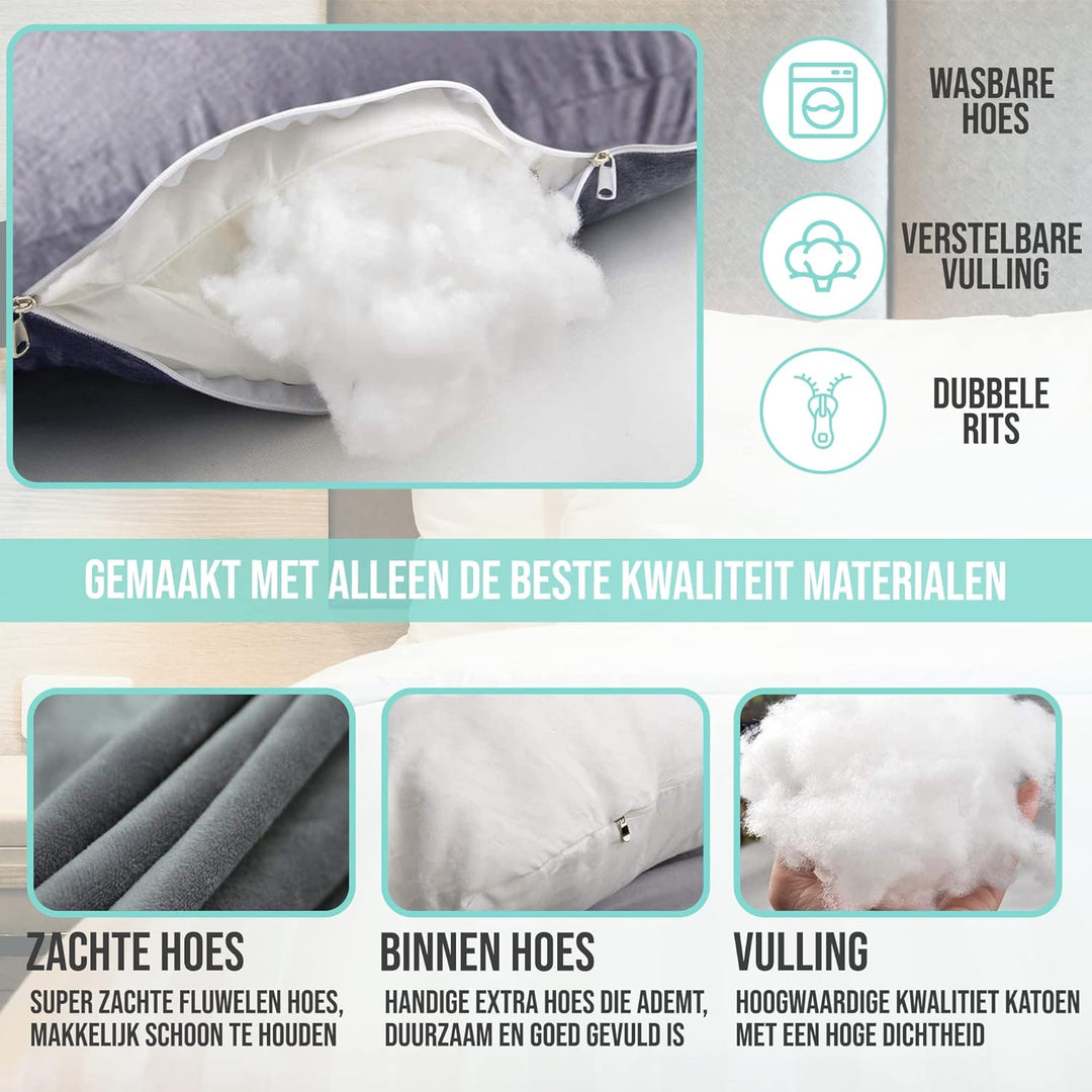 Strex Schwangerschaftskissen XXL - 280cm - Abnehmbarer Bezug - Seitenschläferkissen/Body Pillow/Körp