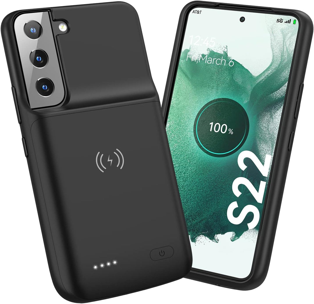 NEWDERY Akku Hülle Für Samsung Galaxy S22, Unterstützt 18W QC und Qi Kabelloses Laden, 4700 mAh Schl