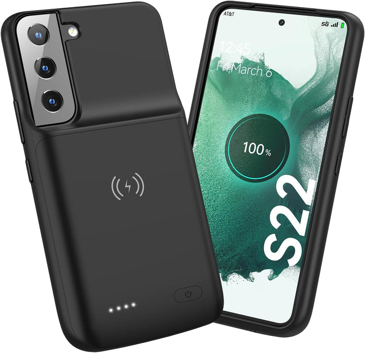 NEWDERY Akku Hülle Für Samsung Galaxy S22, Unterstützt 18W QC und Qi Kabelloses Laden, 4700 mAh Schl