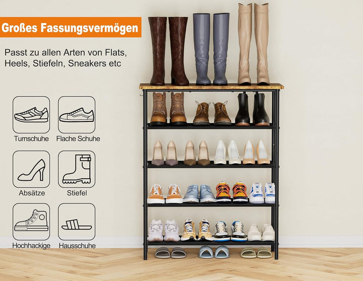 HOMIDEC Schuhregal,5-Ebenen Schuhablage mit Holzbrett als oberstes Regal,Schuhaufbewahrung für 15-20