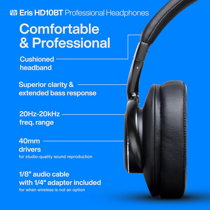 PreSonus Eris HD10BT Professioneller Kopfhörer mit Aktive Geräuschunterdrückung und Bluetooth-Funkte