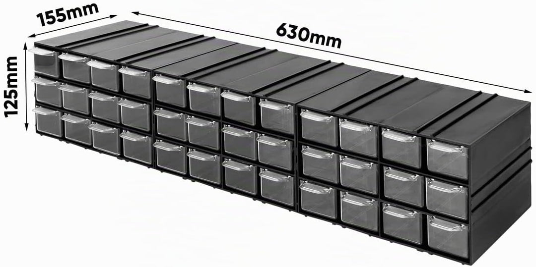 Aufbewahrungsbox mit Schubfächern Sortimentskasten - 36 Stück Transparent Schubladen - 630 x 155 x 1