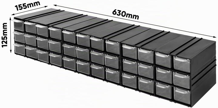 Aufbewahrungsbox mit Schubfächern Sortimentskasten - 36 Stück Transparent Schubladen - 630 x 155 x 1