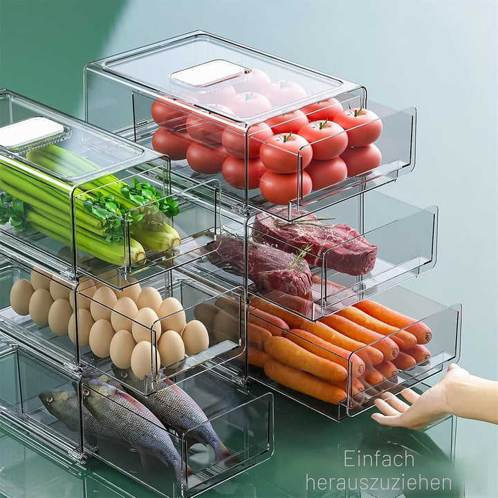 YekouMax Fridge Organizer, Fridge Drawers with Handle, Stackable Transparent Container for Kitchens,