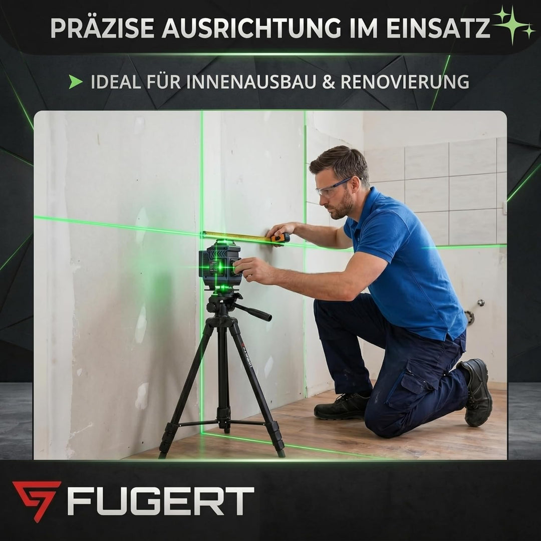 Kreuzlinienlaser 4D 360° 16 Linien Grün Selbstnivellierend | Fugert Kreuzlinienlaser Mit Stativ | 60