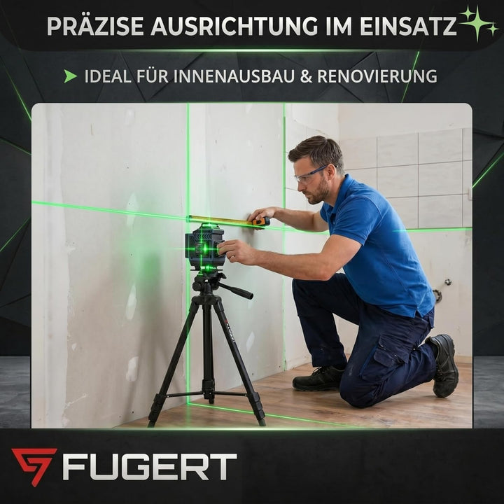 Kreuzlinienlaser 4D 360° 16 Linien Grün Selbstnivellierend | Fugert Kreuzlinienlaser Mit Stativ | 60