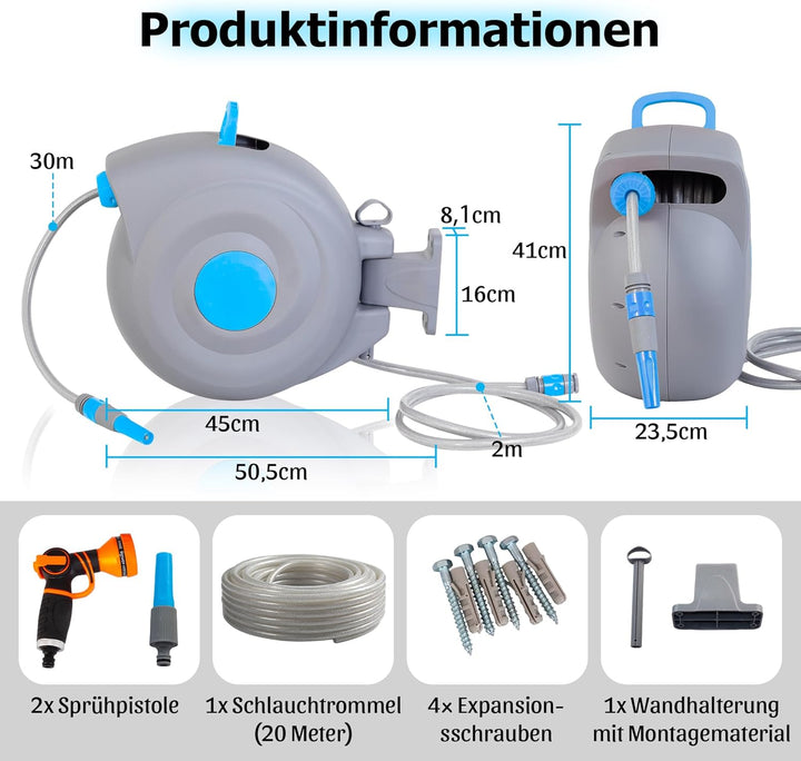 Thanaddo Wand Schlauchtrommel Wand-Schlauchbox 30m, 180° Schwenkbar flexible Bewässerung für grosse