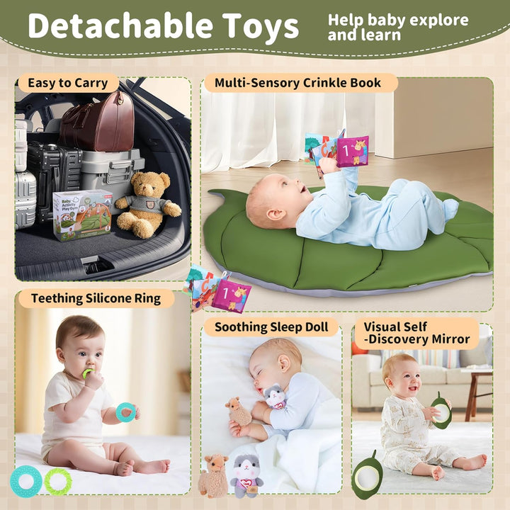 Spielbogen Baby, Krabbelmatte mit Spielbogen Blattförmig, Extra Weiche Baby Spieldecke 0-6-12-18 Mon