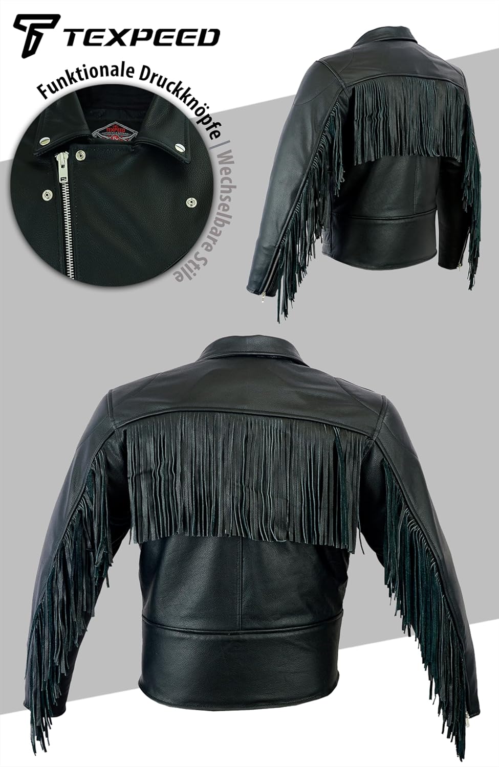 TEXPEED Marlon Brando Fransen Quasten Chopper Motorrad lederjacke herren mit protektoren - Mit Origi