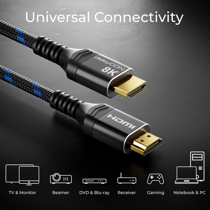 deleyCON 10m 8K HDMI 2.1b Kabel (48G, ULTRA Highspeed) 8K@60Hz 4K@144Hz 120Hz 2K@144Hz/165Hz EARC HD