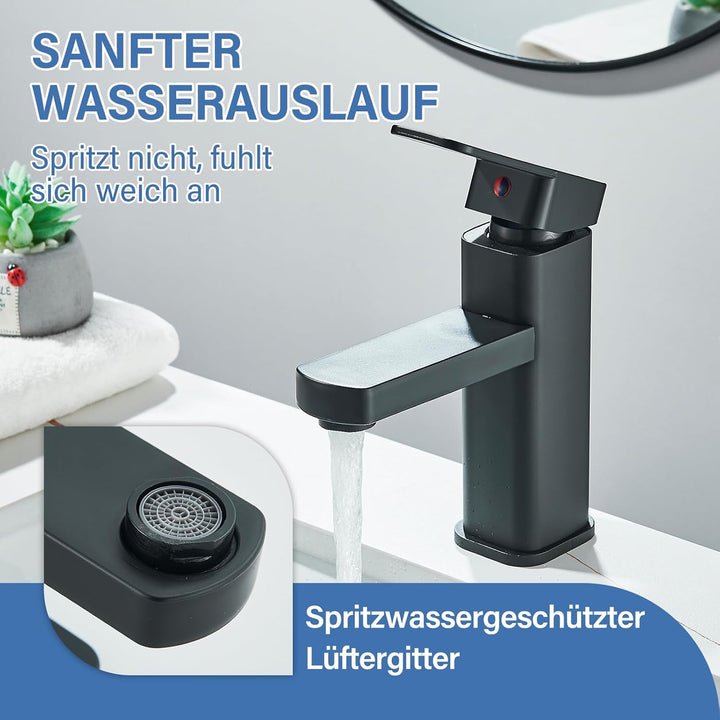 Schwarz Wasserhahn Bad Badarmatur Waschtischarmatur Edelstahl Moderner Wasserarmatur Einhebelmischer