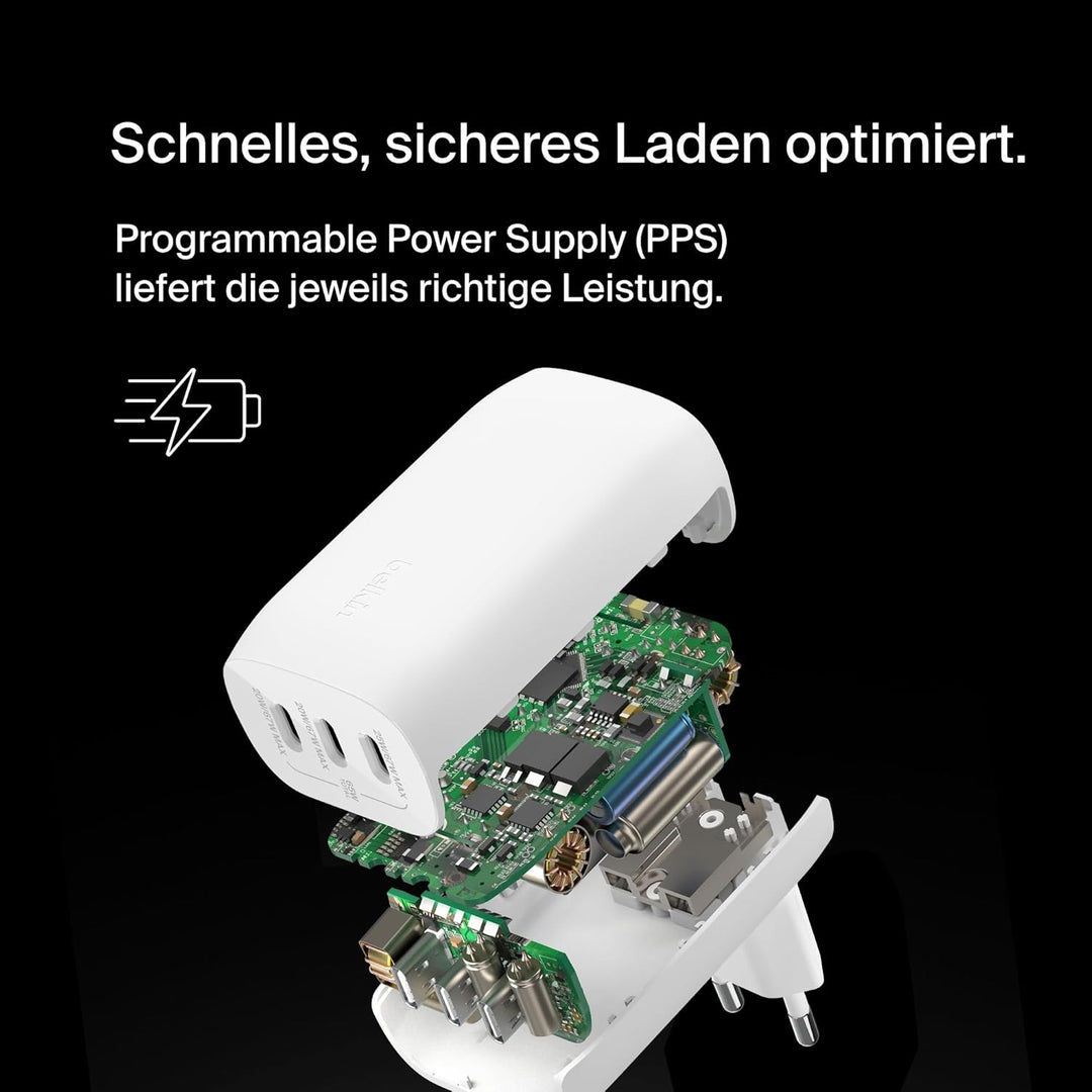 Belkin BoostCharge USB-C-Ladegerät mit DREI Anschlüssen und PPS (67 W), USB-C PD 3.1-iPhone-Schnelll