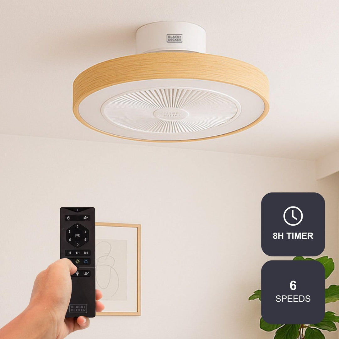 Black+Decker - Deckenventilator BXEFC60E mit LED-Licht | 49 cm | 6 Geschwindigkeiten | Dimmbares Lic