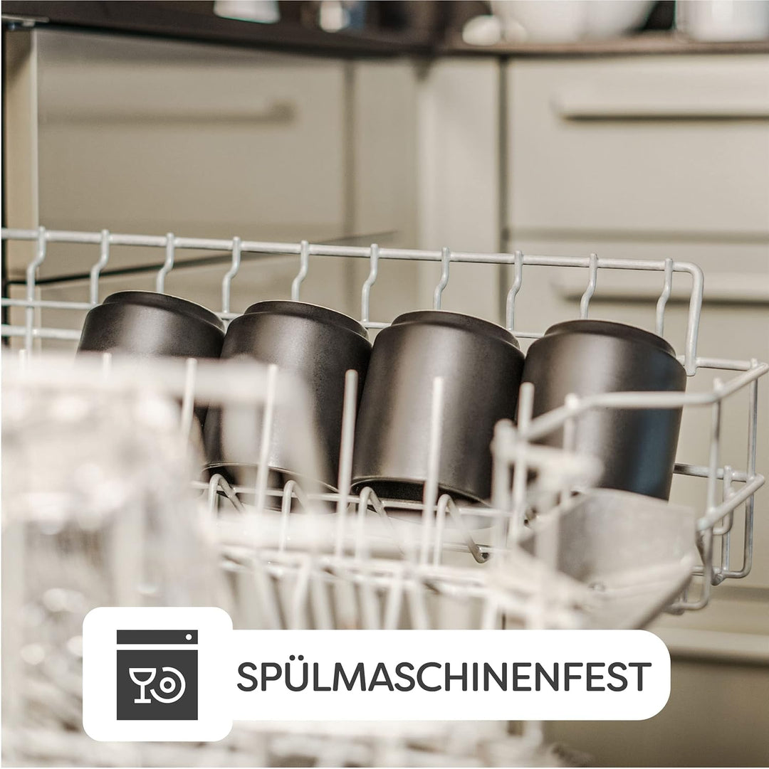 Cosumy Cappuccino Tassen 4er Set Schwarz aus Keramik - Stapelbares Design - Entworfen für Latte Art