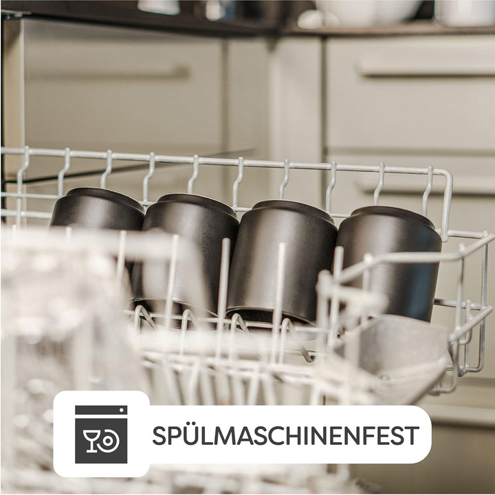 Cosumy Cappuccino Tassen 4er Set Schwarz aus Keramik - Stapelbares Design - Entworfen für Latte Art