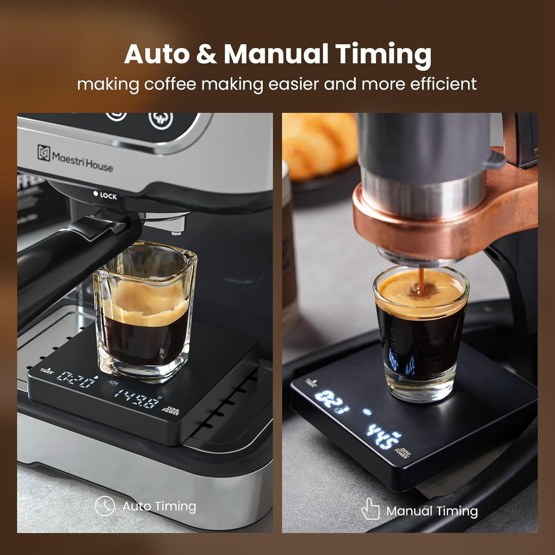 Maestri House Mini Kaffeewaage mit Timer, wiederaufladbare Espresso Waage, 2kg/0,1g Präzisionswaage