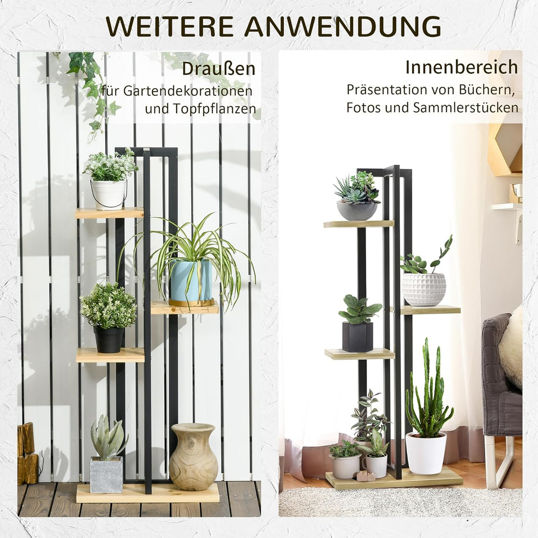 Outsunny 4-Etagen Pflanzenständer, 110 cm hoch Blumenständer für Innen Aussen, Pflanzenregal aus Hol