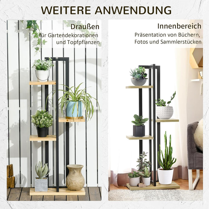 Outsunny 4-Etagen Pflanzenständer, 110 cm hoch Blumenständer für Innen Aussen, Pflanzenregal aus Hol