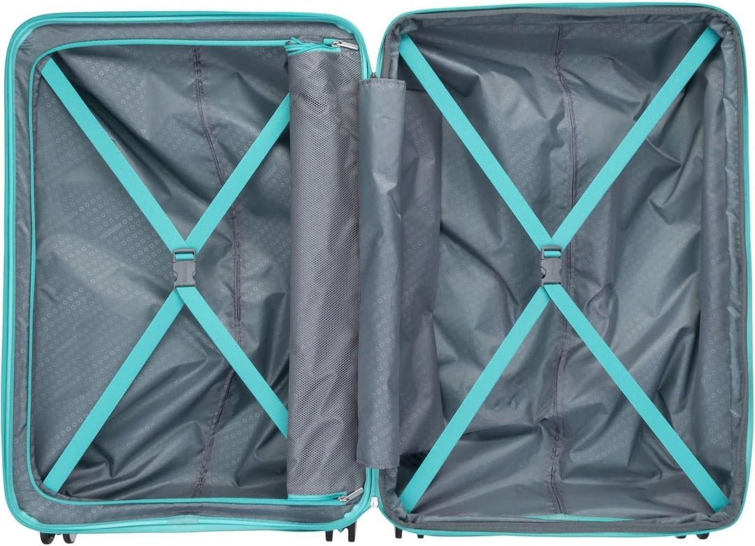 American Tourister Soundbox - Spinner L Erweiterbar Koffer, 77 cm, 97/110 L, Blau (Poolside Blue) Po