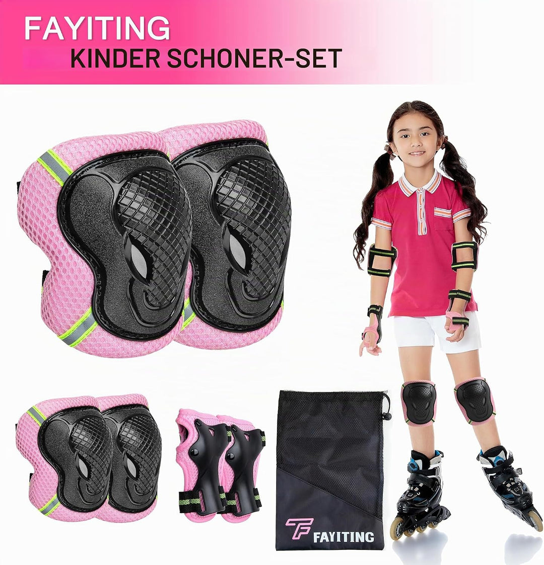 FAYITING Knieschoner Kinder 6-in-1-Set, Schützer Inliner Kinder Geeignet zum Skateboarden, Fahrrad u