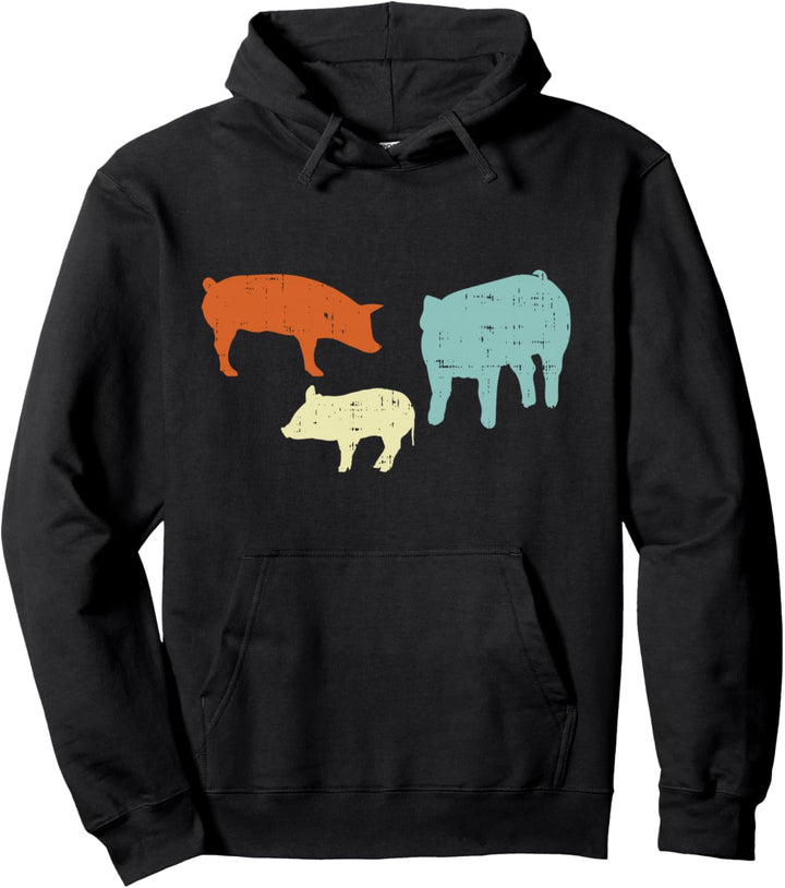 Pig Silhouette Retro Country Farm Animal Farming Farmer Gift Pullover Hoodie