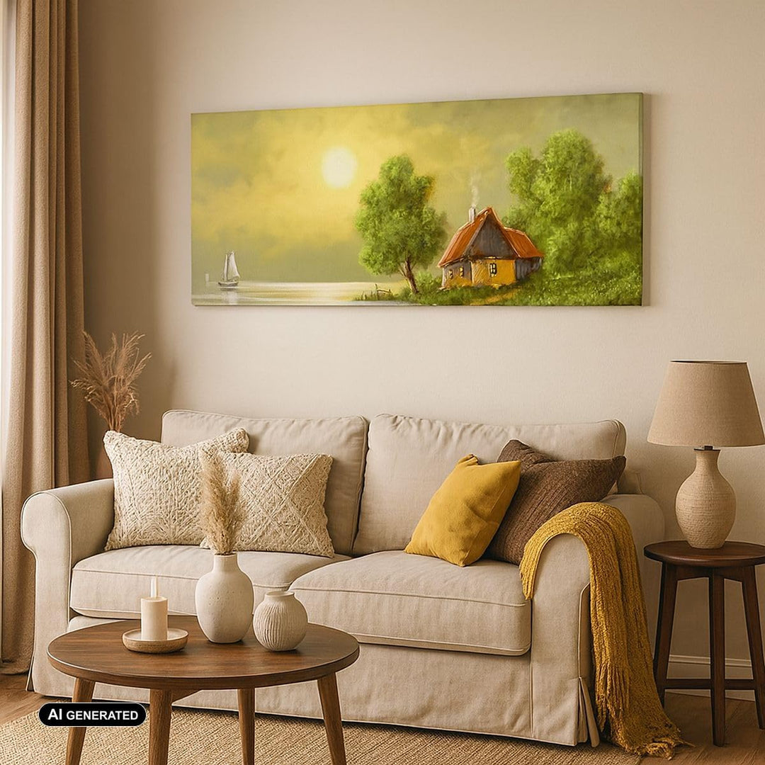 Wandbilder Dekoration Wohnzimmer Boot Wasser Hütte Panorama Bilder auf Leinwand 120x50cm Leinwandbil