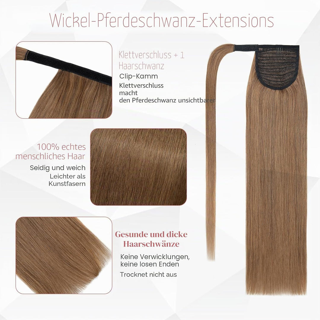 S-noilite Echthaar-Extensions aus glattem und langem natürlichem Haar – Pferdeschwanz Ponytail mit e