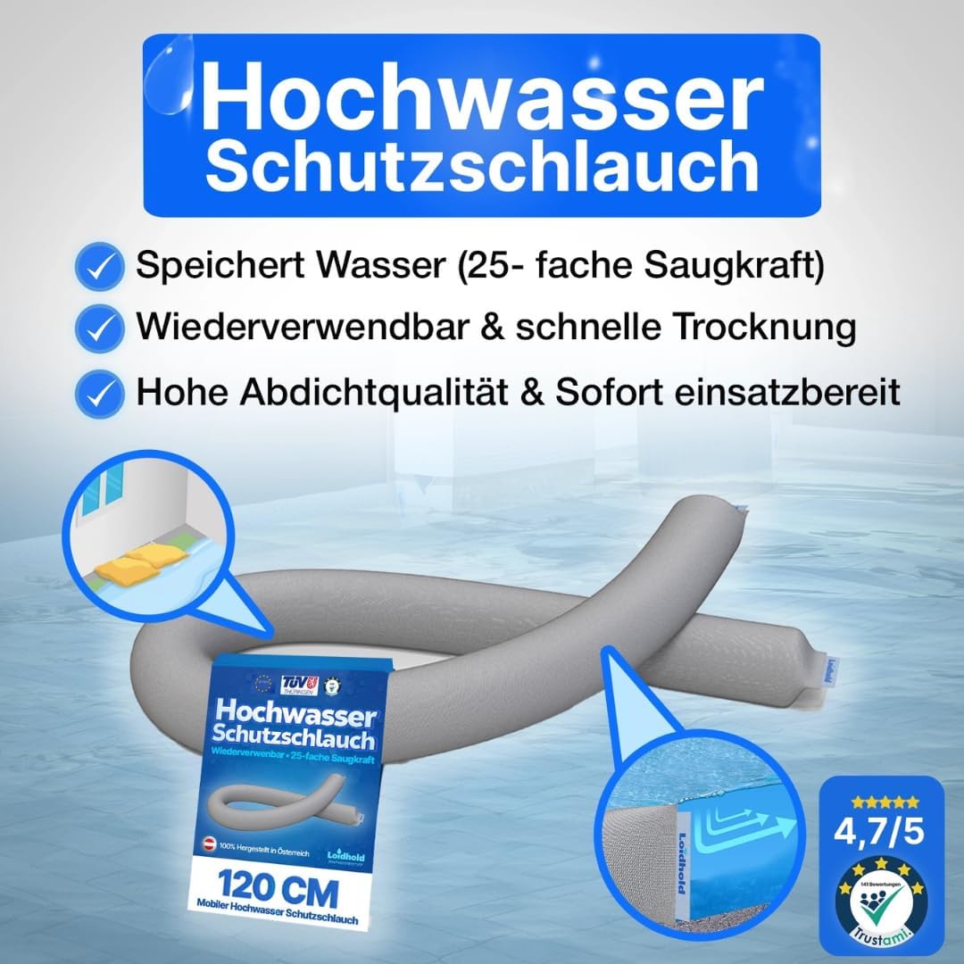 Mobiler Wasserschutzschlauch - Wiederverwendbare Wassersperre - Zuverlässige Flutbarriere - Hochwass