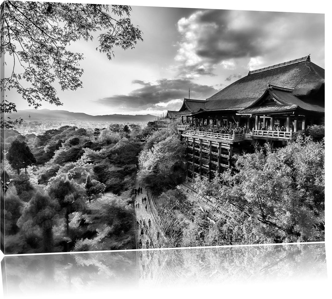 Pixxprint Monocrome, Majestätisches Japanisches Gebäude, Format: 100x70 auf Leinwand, 100x70
