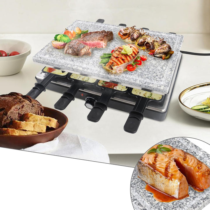 YUENFONG Raclette Grill Raclette für 8 Personen, Elektrogrill Grillplatte Tischgrill mit 8 Pfännchen
