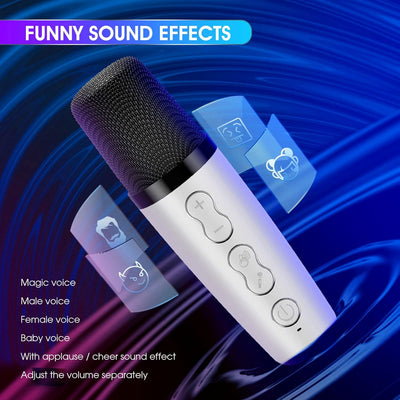 GJCrafts Karaoke Machine mit LED-Licht, Bluetooth Karaoke Lautsprecher mit 2 Drahtlosen Mikrofonen,