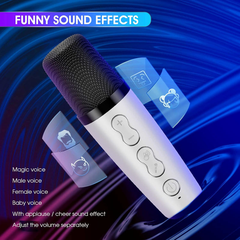 GJCrafts Karaoke Machine mit LED-Licht, Bluetooth Karaoke Lautsprecher mit 2 Drahtlosen Mikrofonen,