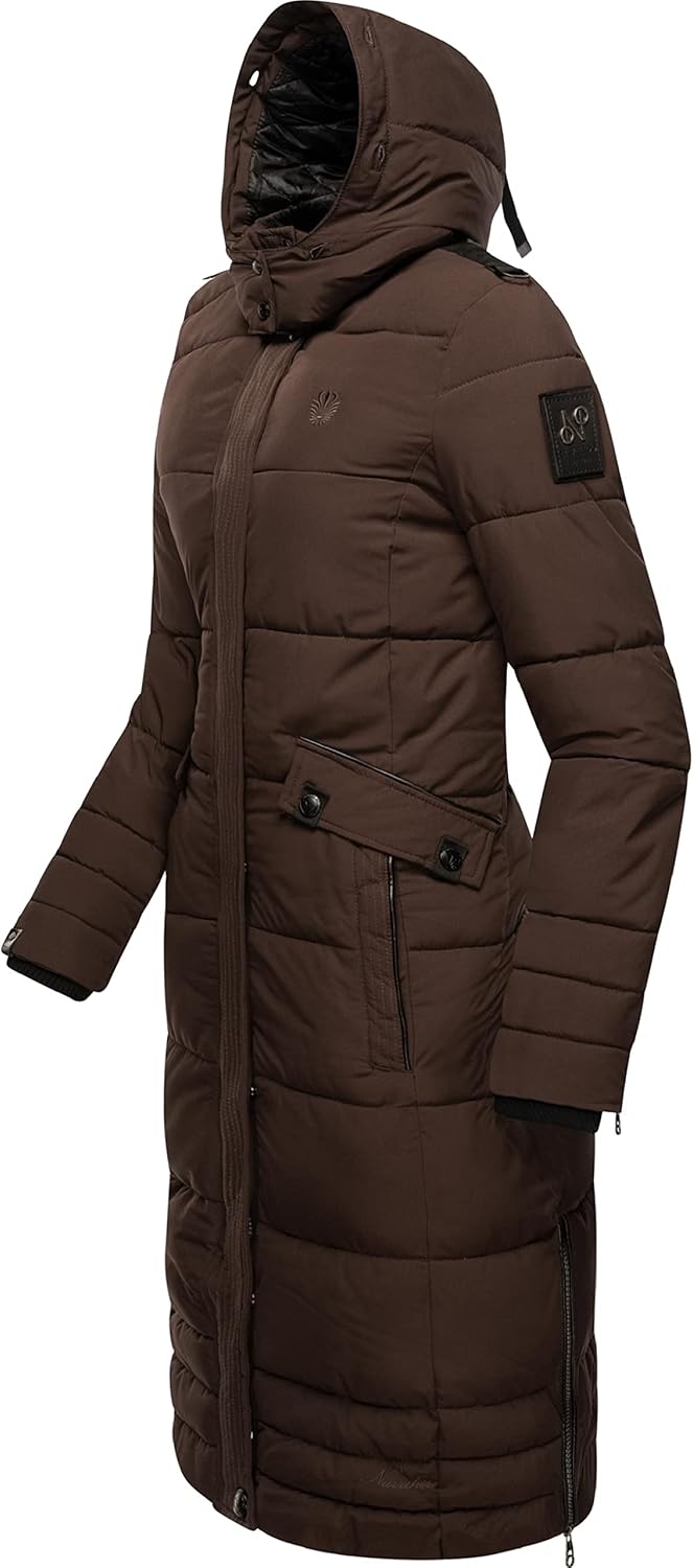 Navahoo Damen Wintermantel Warmer Steppmantel lang mit Abnehmbarer Kapuze Fahmiyaa XS-3XL 3XL Dark C