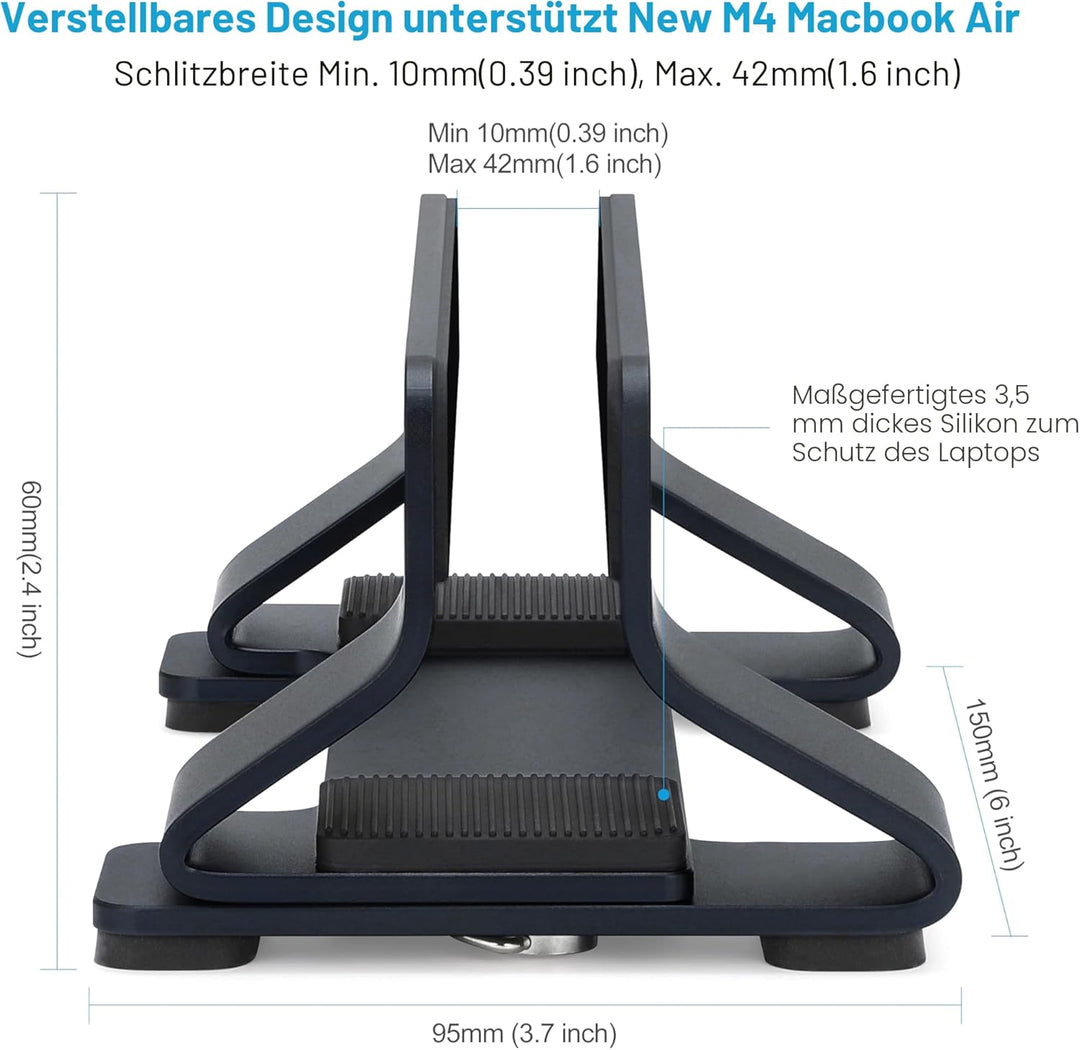 Psitek Aluminium Vertikaler Laptop Ständer Halter Dock, aufrechter Speicher, Einstellbare Slot Breit