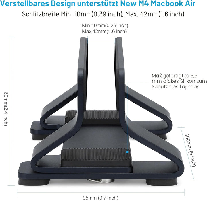 Psitek Aluminium Vertikaler Laptop Ständer Halter Dock, aufrechter Speicher, Einstellbare Slot Breit