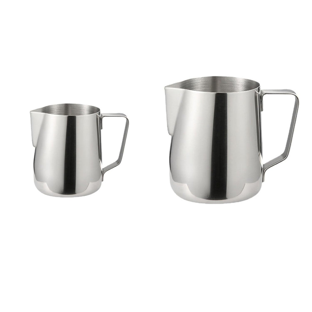 2 Stück Milchkännchen Edelstahl, 150ml/350ml Aufschäumer Kännchen, Milch Aufschäumkrug mit Messung M