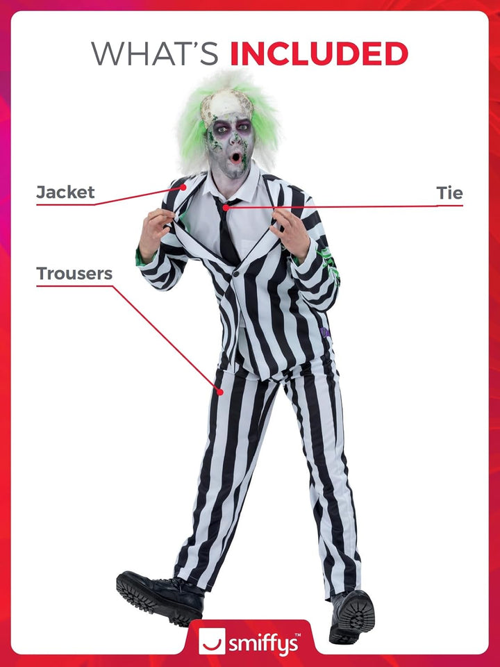 Smiffys Beetlejuice Kinderkostüm mit Jacke Mock Shirt Krawatte und Hose Offiziell lizenzierte Warner