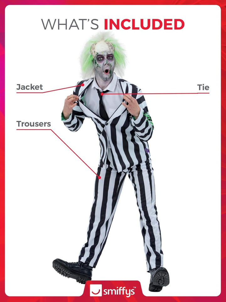 Smiffys Beetlejuice Kinderkostüm mit Jacke Mock Shirt Krawatte und Hose Offiziell lizenzierte Warner