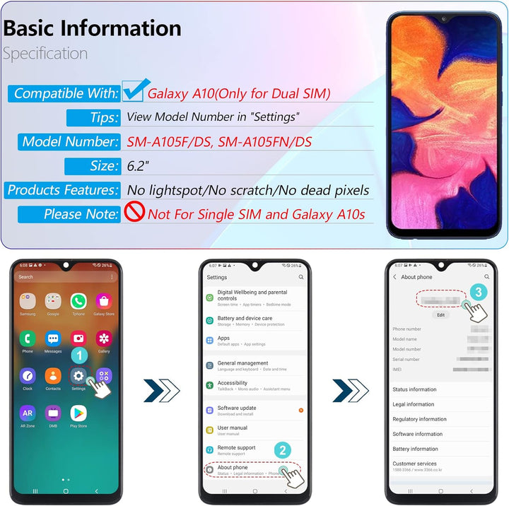 RongZy für Samsung Galaxy A10 LCD Bildschirmersatz für Samsung A10 A105F Touchscreen Digitalisierer
