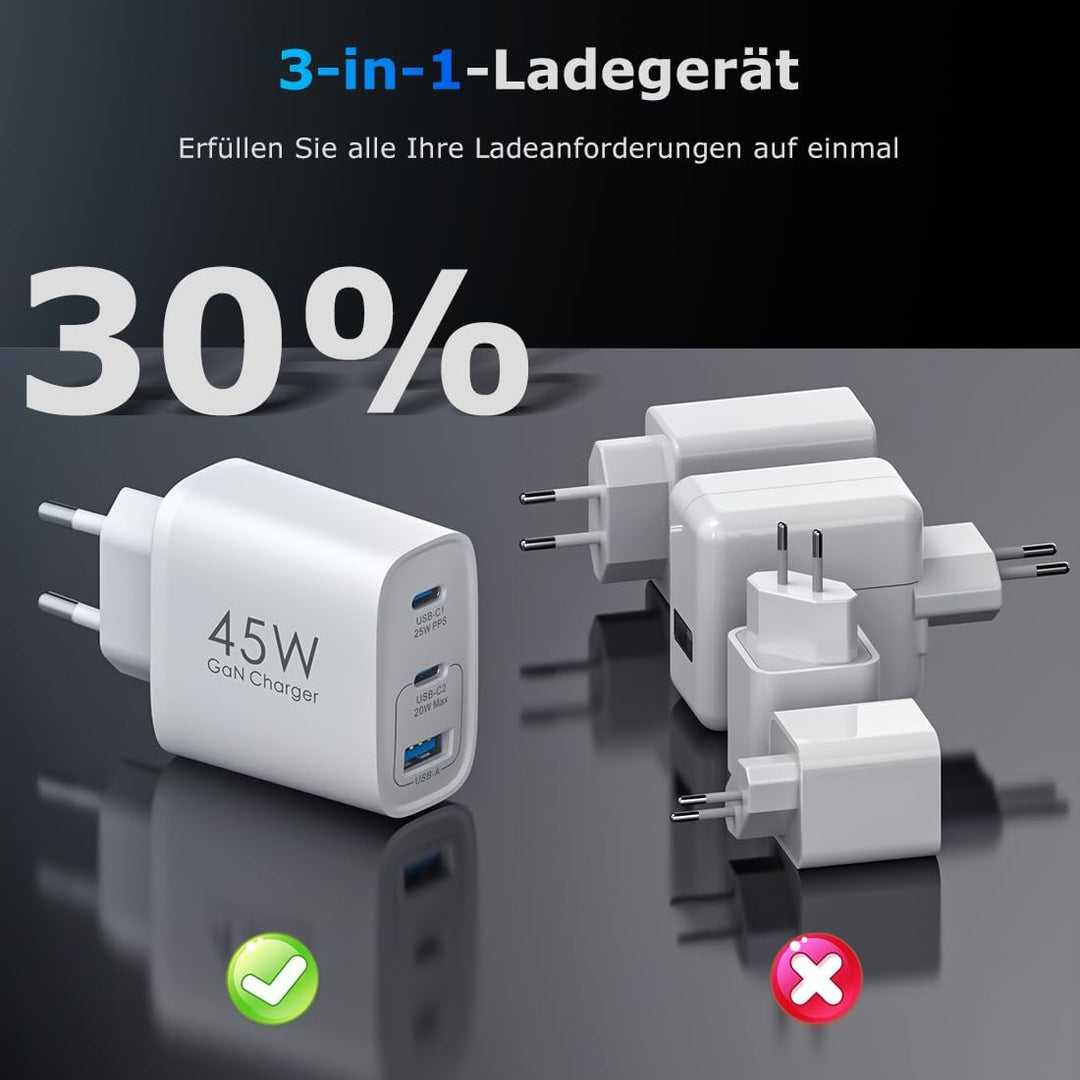 USB C Ladegerät 45W GAN 2er-Pack Netzteil für Samsung Galaxy S25/S24/S23/S22/S21 iPhone 16 15 14 Pro