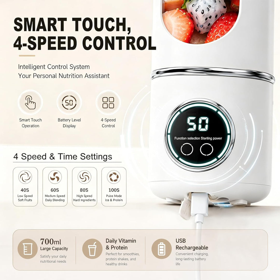 Tragbarer Mixer, 700 ml Mixer Smoothie, Mini-Standmixer mit 12 Edelstahlklingen und Digitalanzeige,