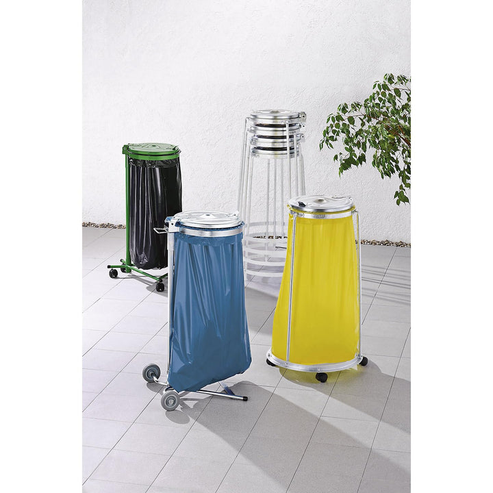 kaiserkraft | Müllsackständer | für Volumen 120 l | 2-Rad-Fahrgestell | grün | Kunststoffdeckel