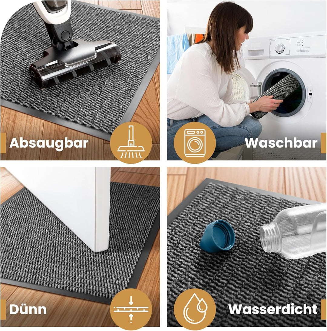 Saubere Schuhe Dank saugstarkem Stoff (robust) perfekte Grösse Grau in 40x60cm - Fussmatte innen, Fu