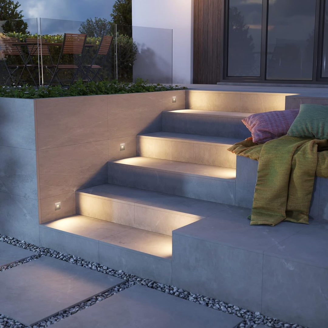 ledscom.de LED Treppenlicht/Downunder FOW für innen und aussen, Downlight, eckig, edelstahl, 85 x 85