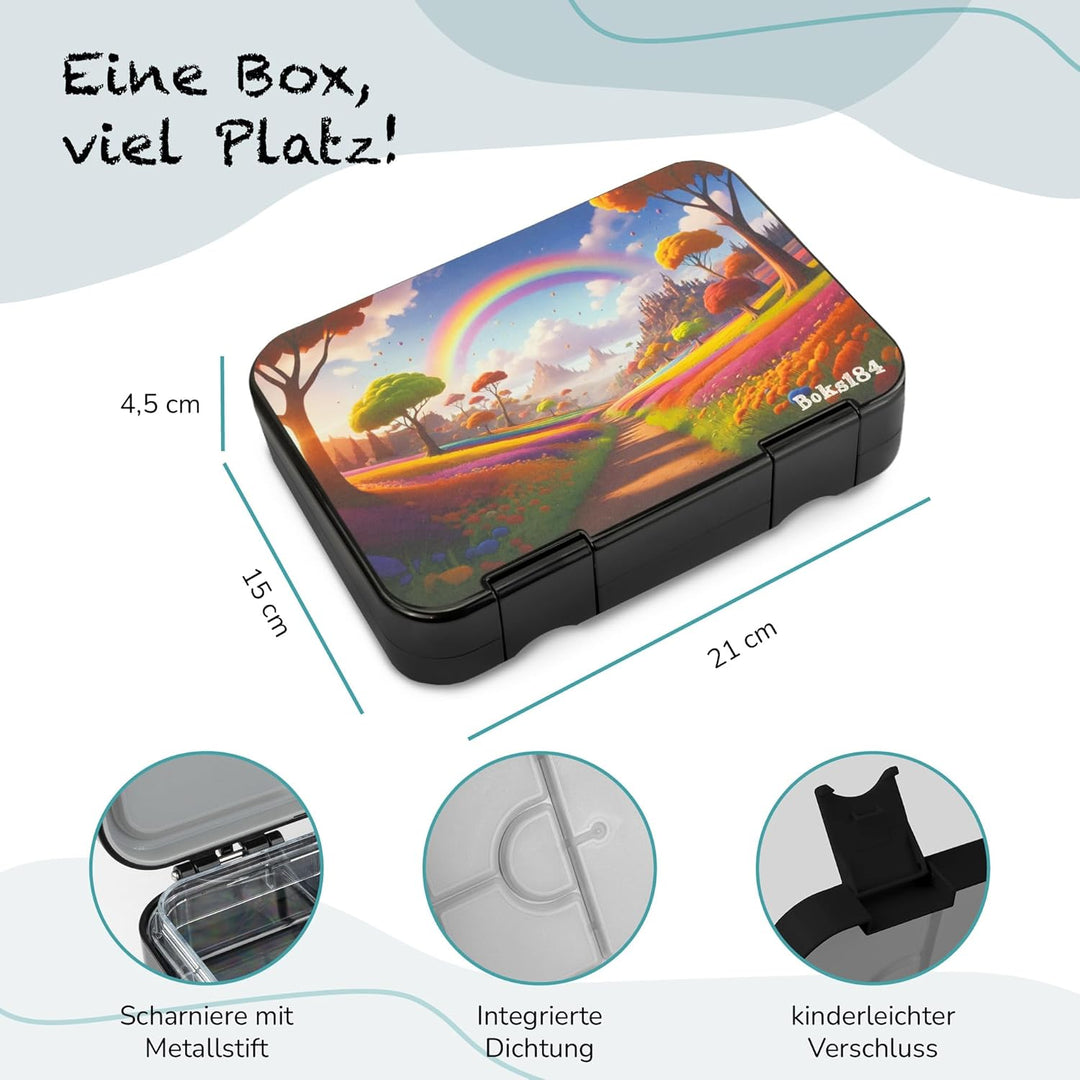 Brotdose Regenbogen für Kinder mit Fächern - Bento Box auslaufsicher - robust - BPA Frei Lunchbox -