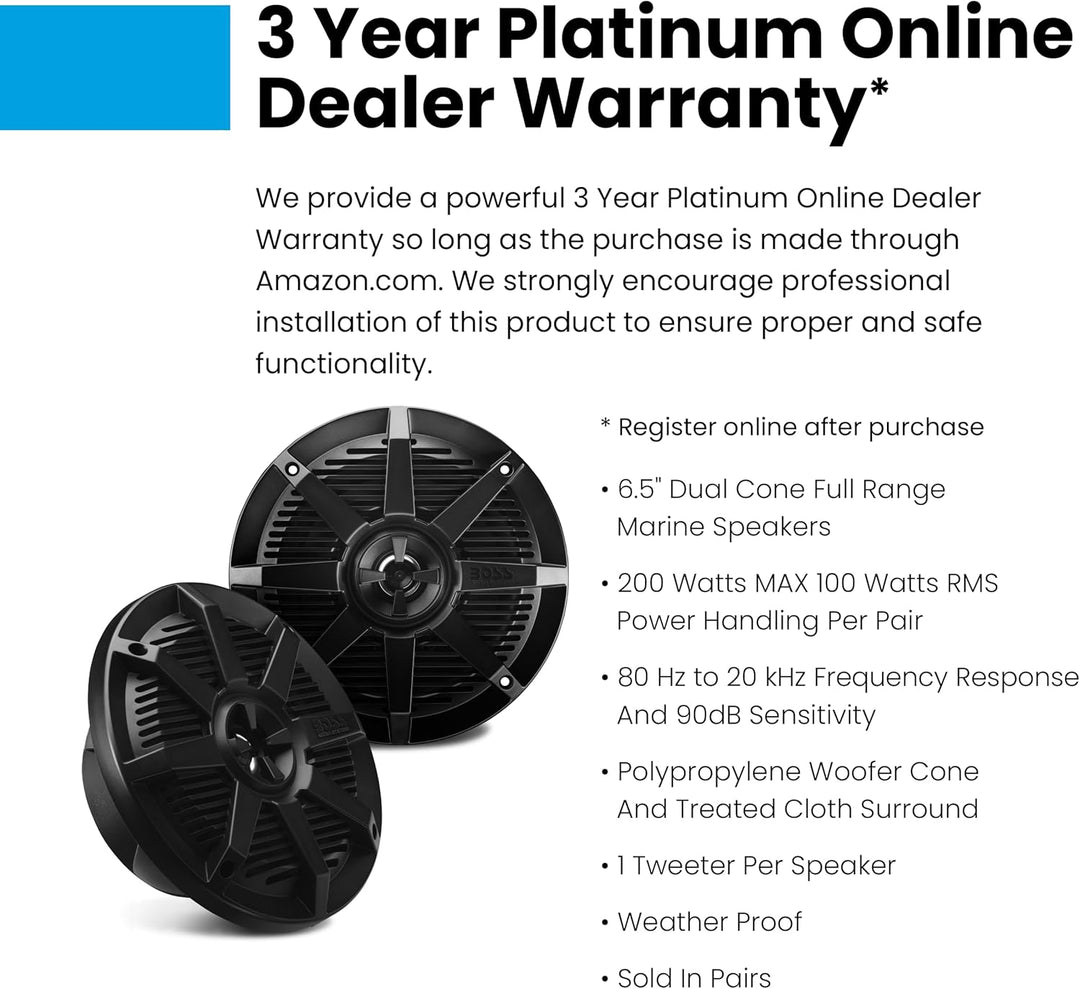 Boss Audio MR62B 6.5" 2-Way 200W Marine Full Range Speaker - Black - Pair 16.5 cm schwarz 200W MR62B