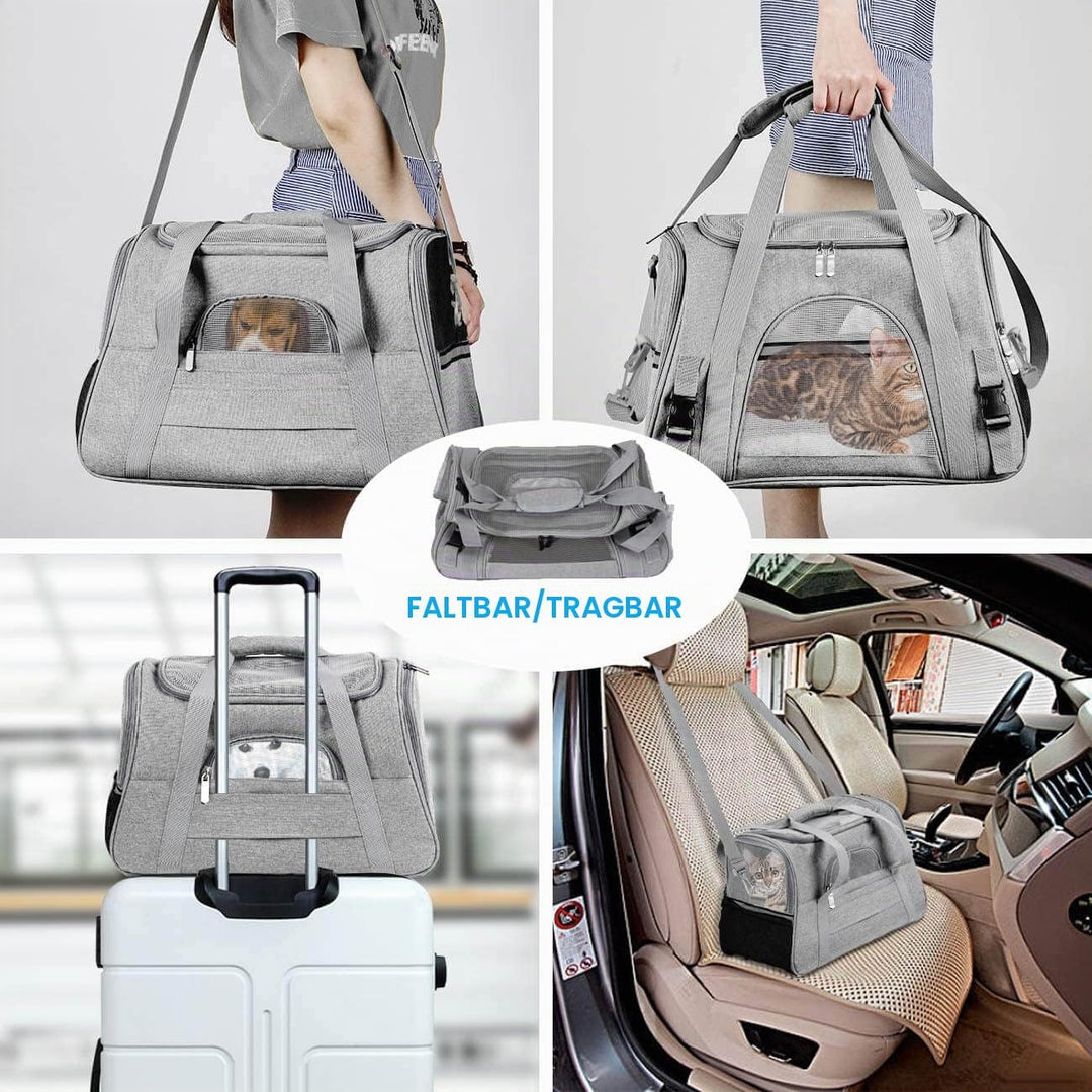 kleine Hunde Transportbox,transportbox Katze, Atmungsaktive und Faltbare Hundebox mit Verstellbarem,